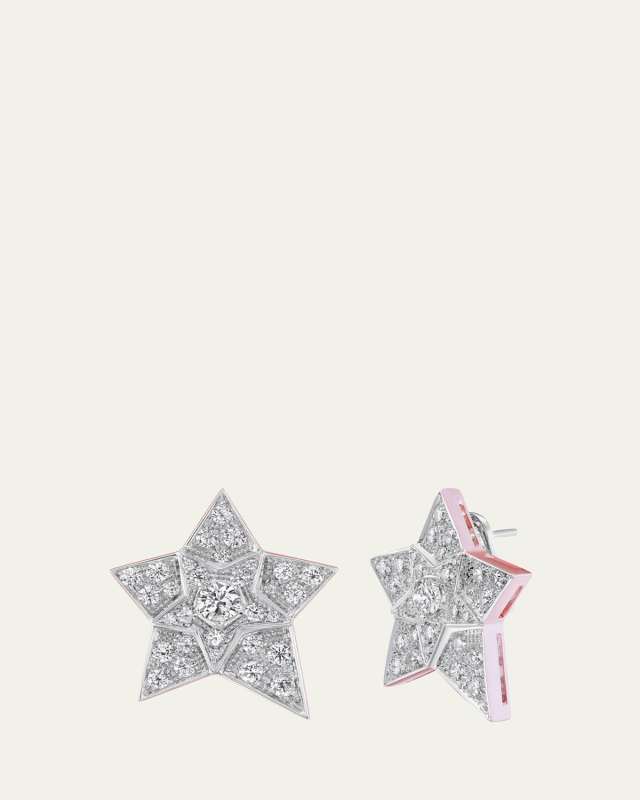Reworked Vintage 18K White Gold Star Diamond Earrings